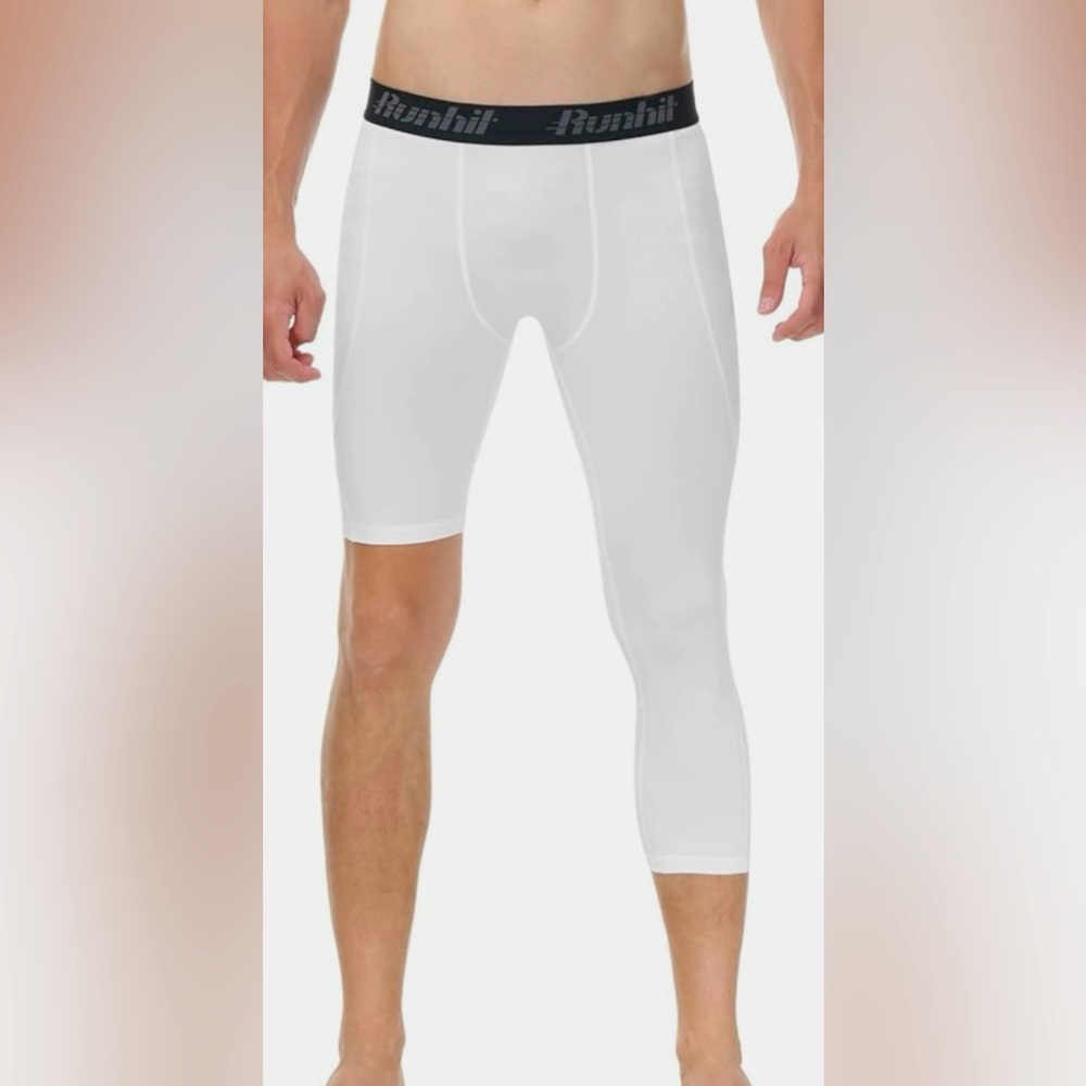 Runhit 3/4 Men's Compression Pants with Pockets,Workout Athletic Tights Leggings